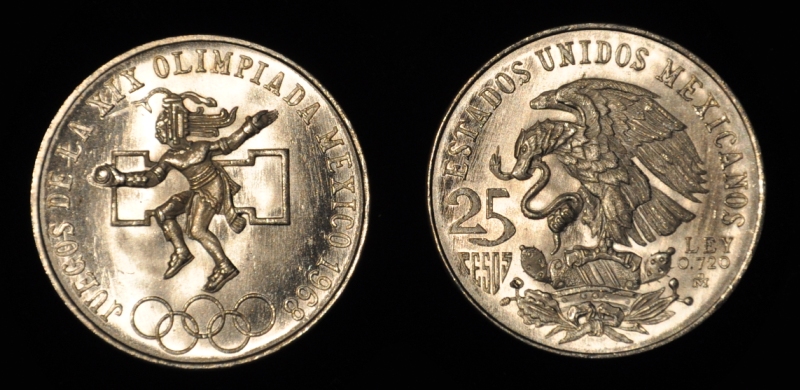 1968 Mexico Olympics 25 Peso Silver Coin