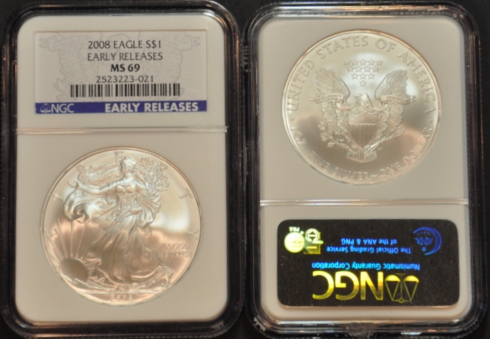2008 NGC MS69 Early Release Silver Eagle